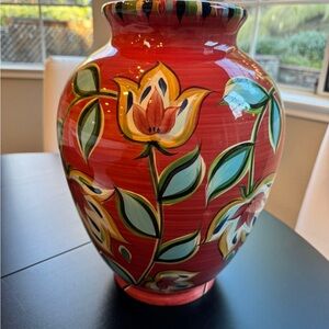 Vibrant Red and Green Floral Accent Vase